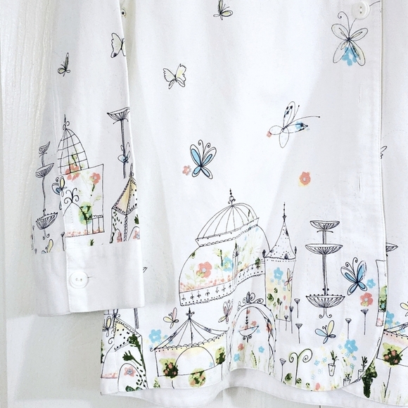 Christopher & Banks Whimsical Spring Butterfly Birds Button Down Shirt Jacket - Picture 3 of 7